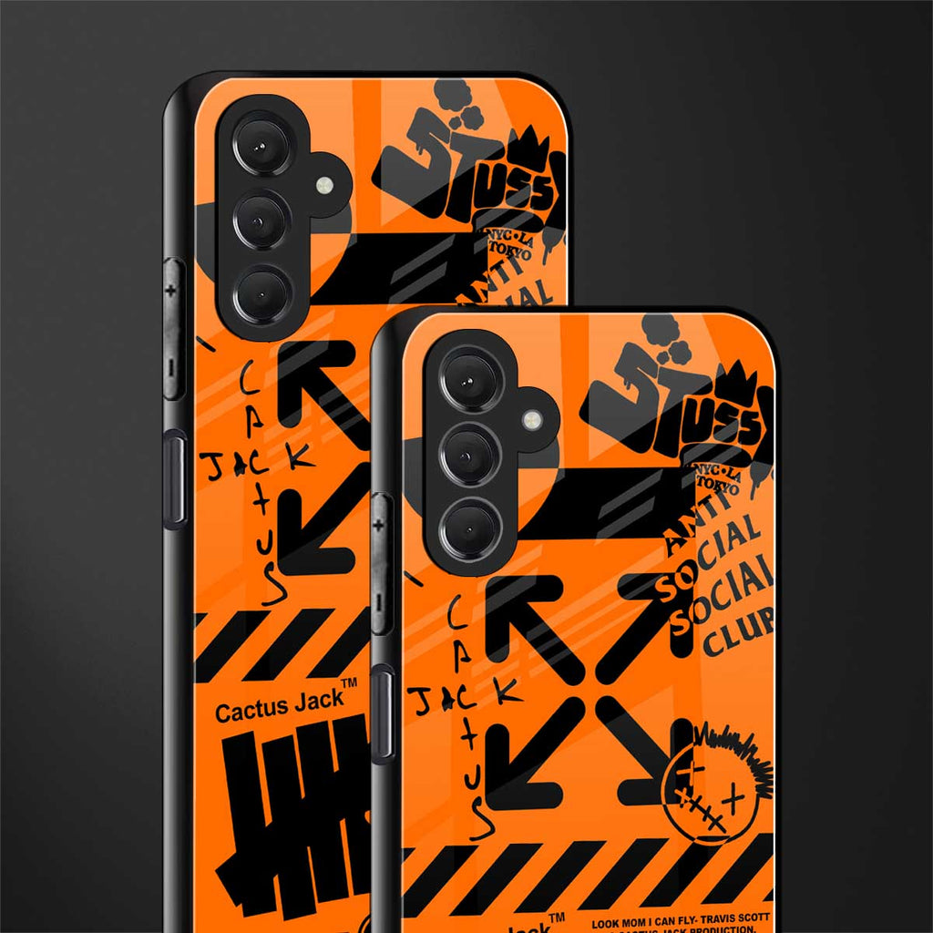 orange travis scott x anti social social club back phone cover | glass case for samsun galaxy a24 4g