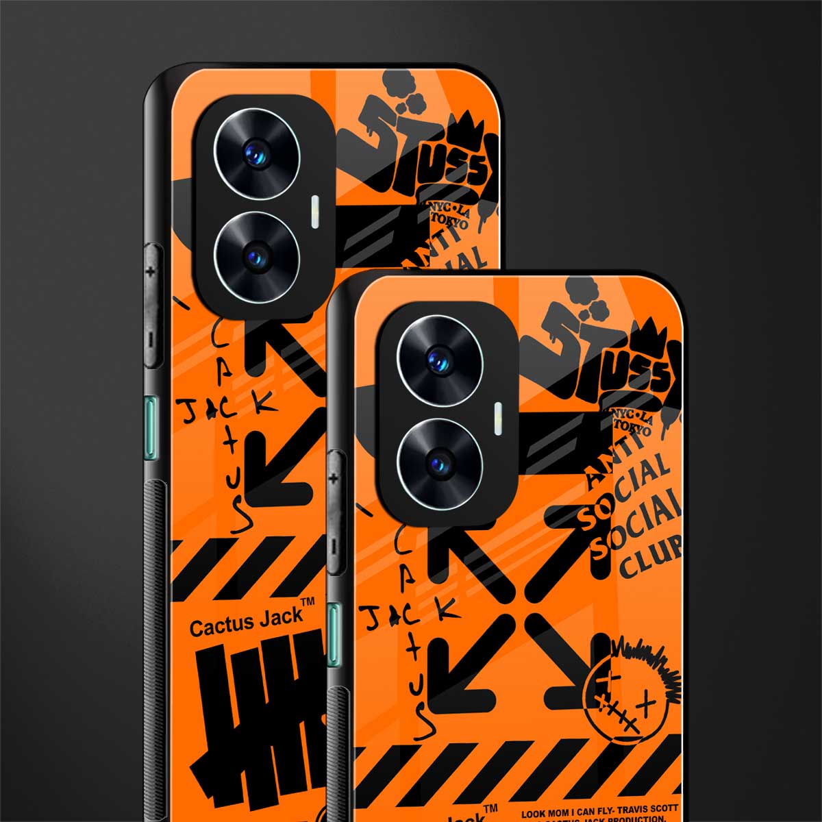 orange travis scott x anti social social club back phone cover | glass case for realme c55