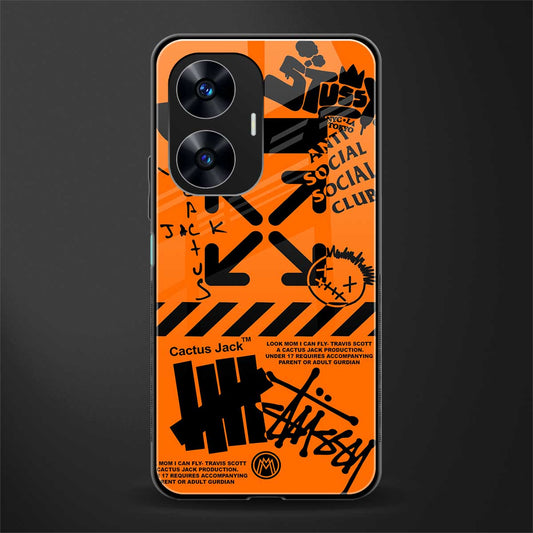 orange travis scott x anti social social club back phone cover | glass case for realme c55