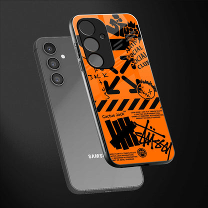 orange travis scott x anti social social club back phone cover | glass case for samsung galaxy s23 fe 5g