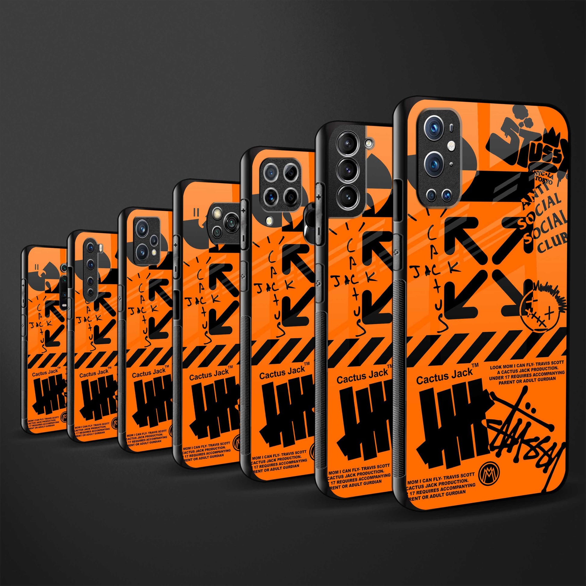 orange travis scott x anti social social club back phone cover | glass case for oneplus 9