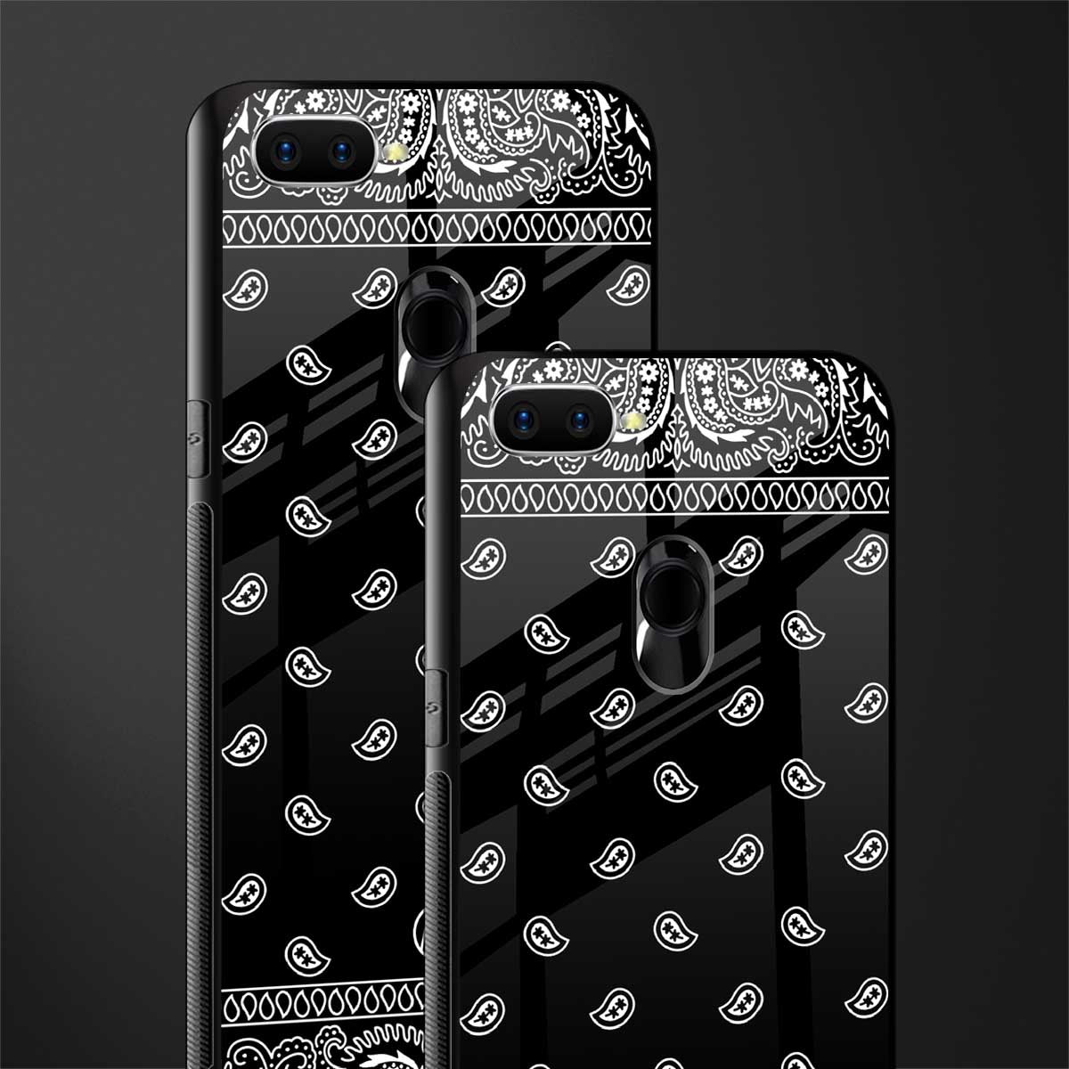 paisley black glass case for oppo a7 image-2
