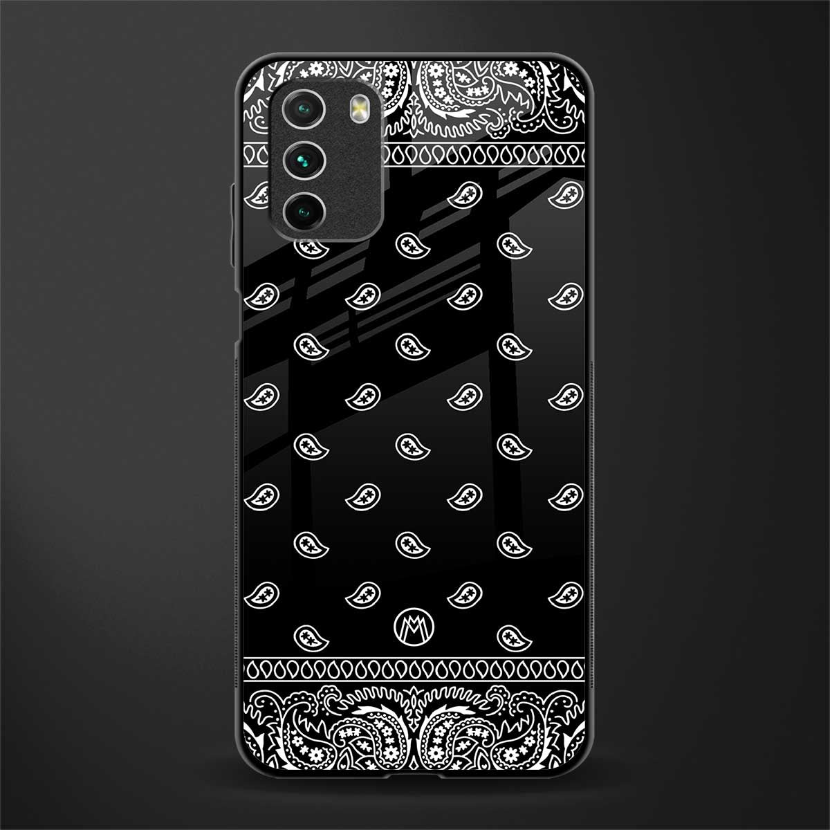 paisley black glass case for poco m3 image