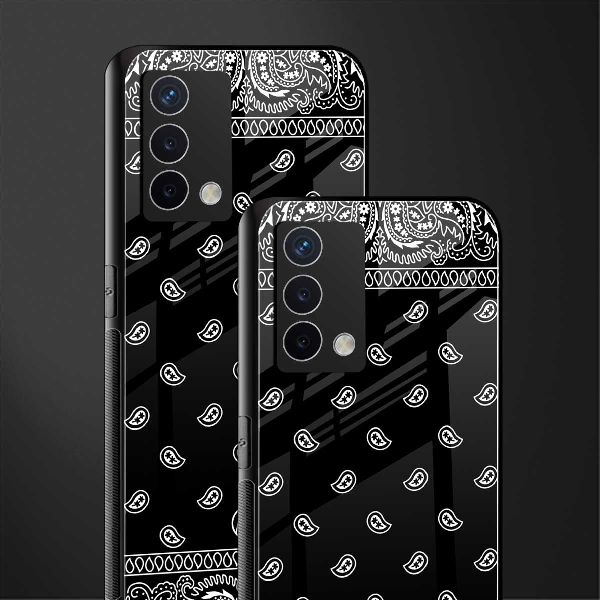 paisley black back phone cover | glass case for oppo a74 4g