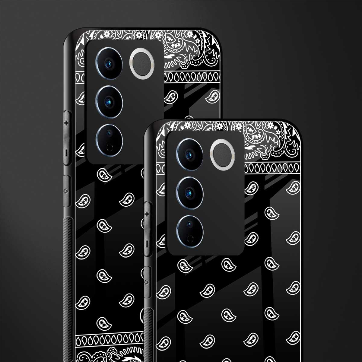 paisley black back phone cover | glass case for vivo v27 pro 5g