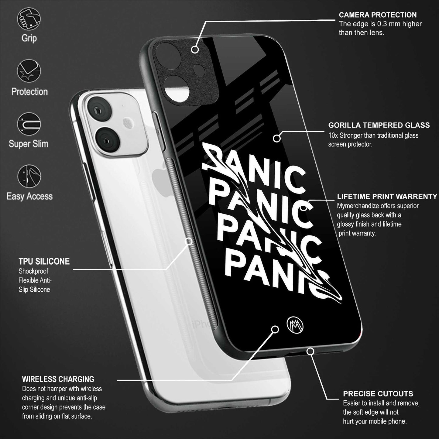 panic back phone cover | glass case for vivo v25-5g