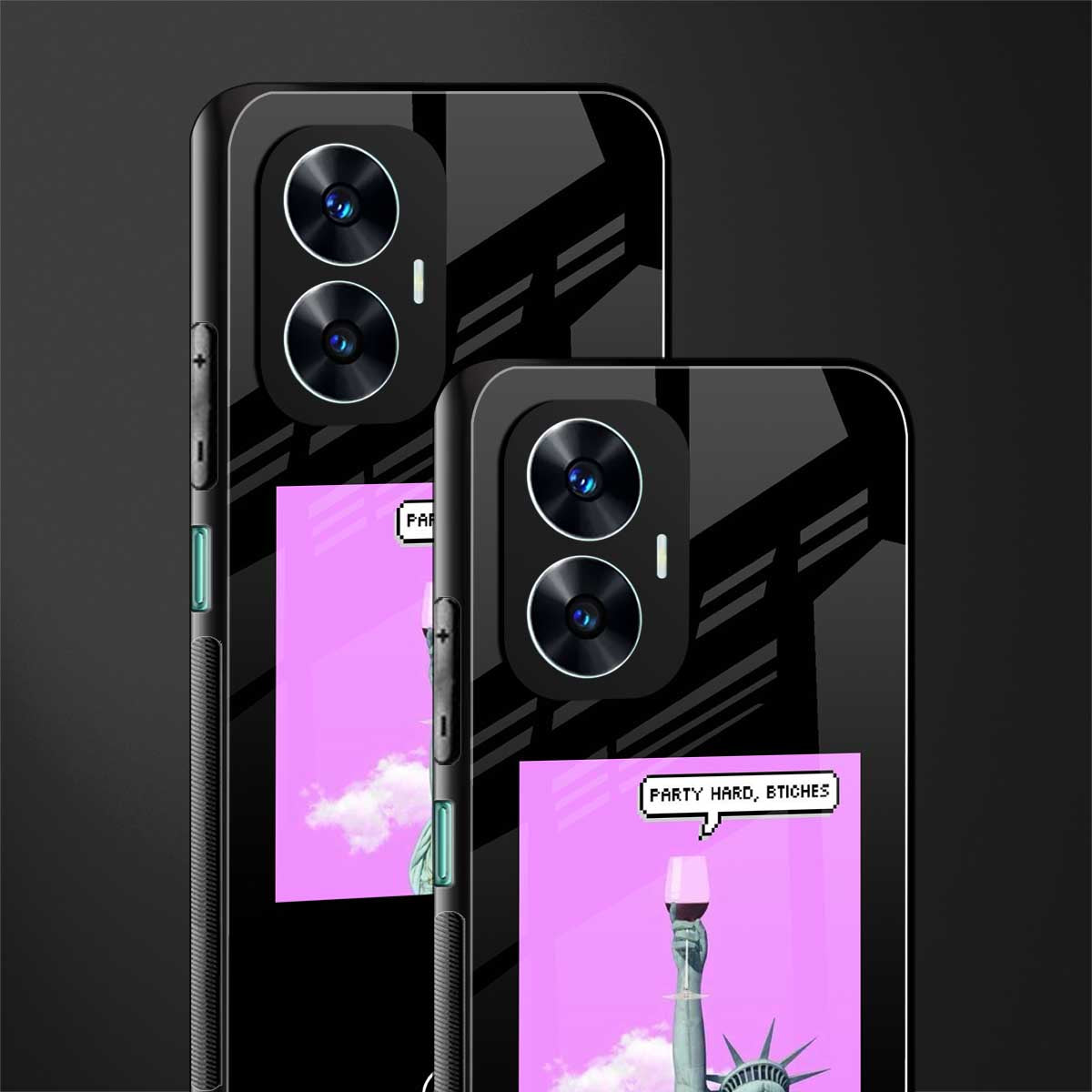party hard bitches back phone cover | glass case for realme c55