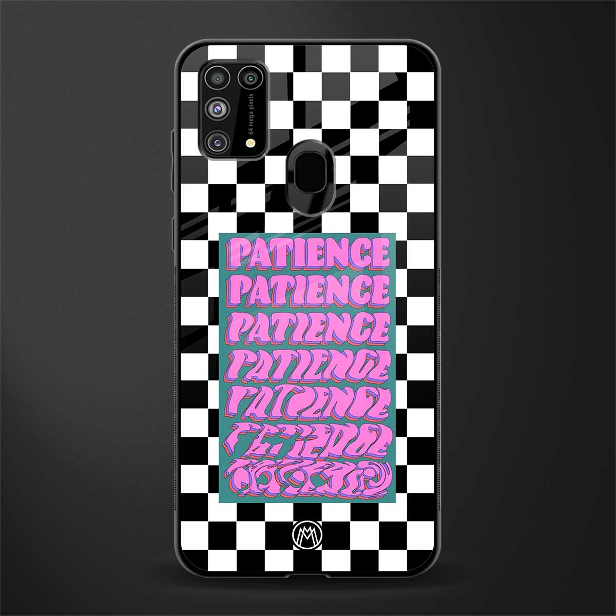 patience checkered glass case for samsung galaxy f41 image