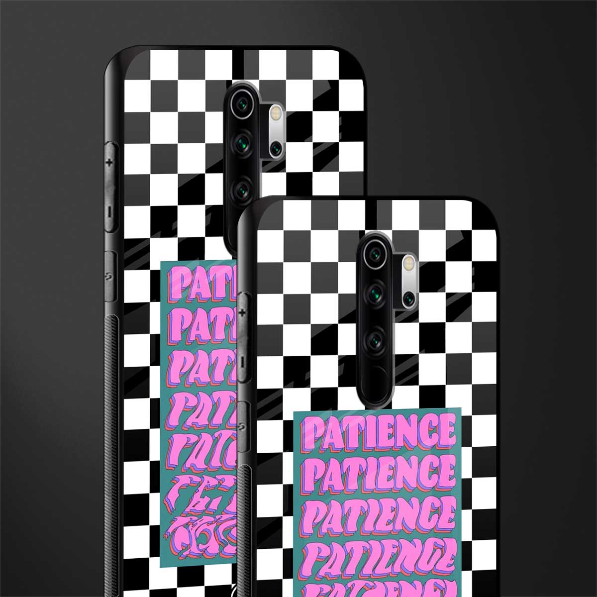 patience checkered glass case for redmi note 8 pro image-2