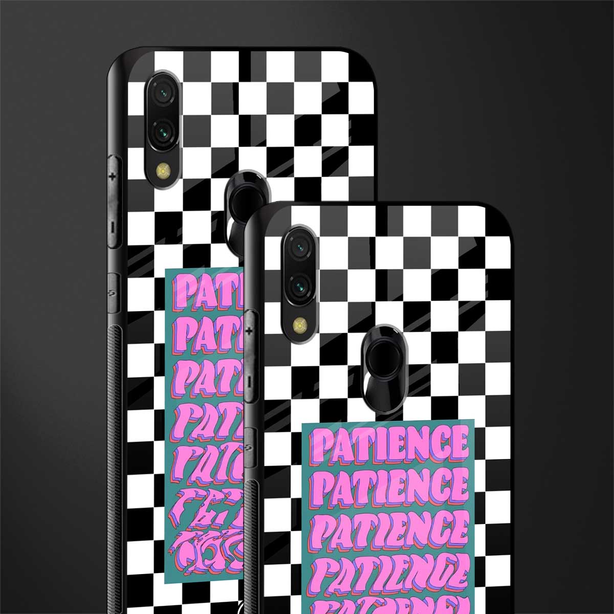 patience checkered glass case for redmi note 7 pro image-2