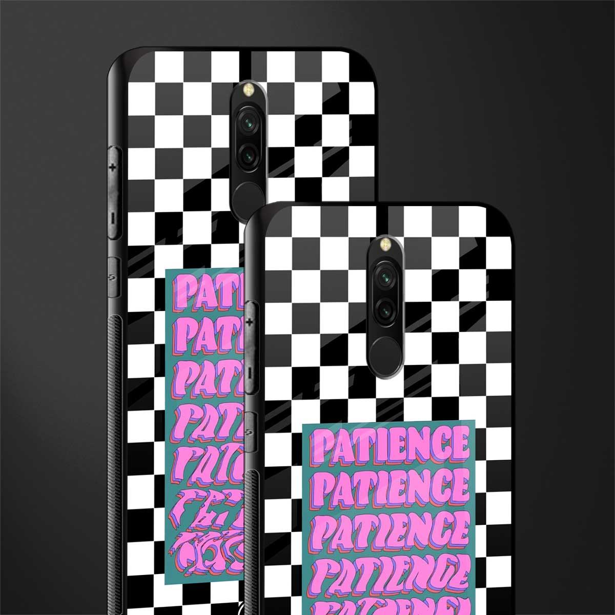 patience checkered glass case for redmi 8 image-2
