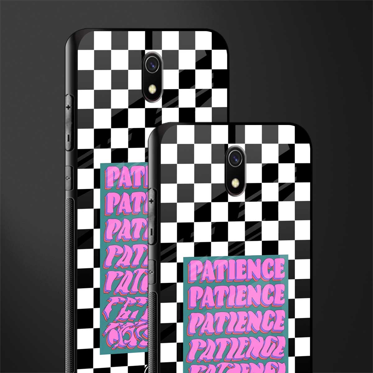 patience checkered glass case for redmi 8a image-2