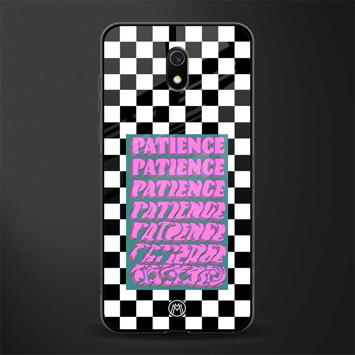 patience checkered glass case for redmi 8a image