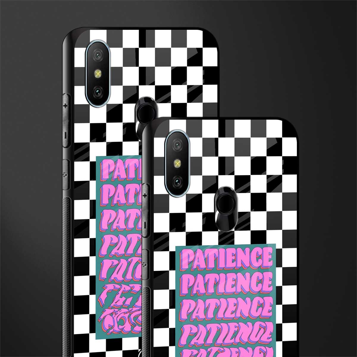 patience checkered glass case for redmi 6 pro image-2