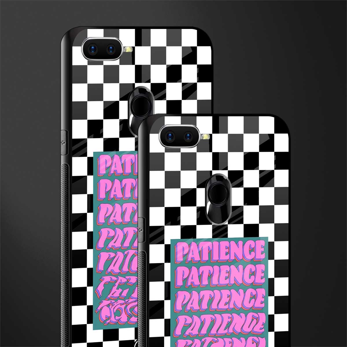patience checkered glass case for oppo a7 image-2