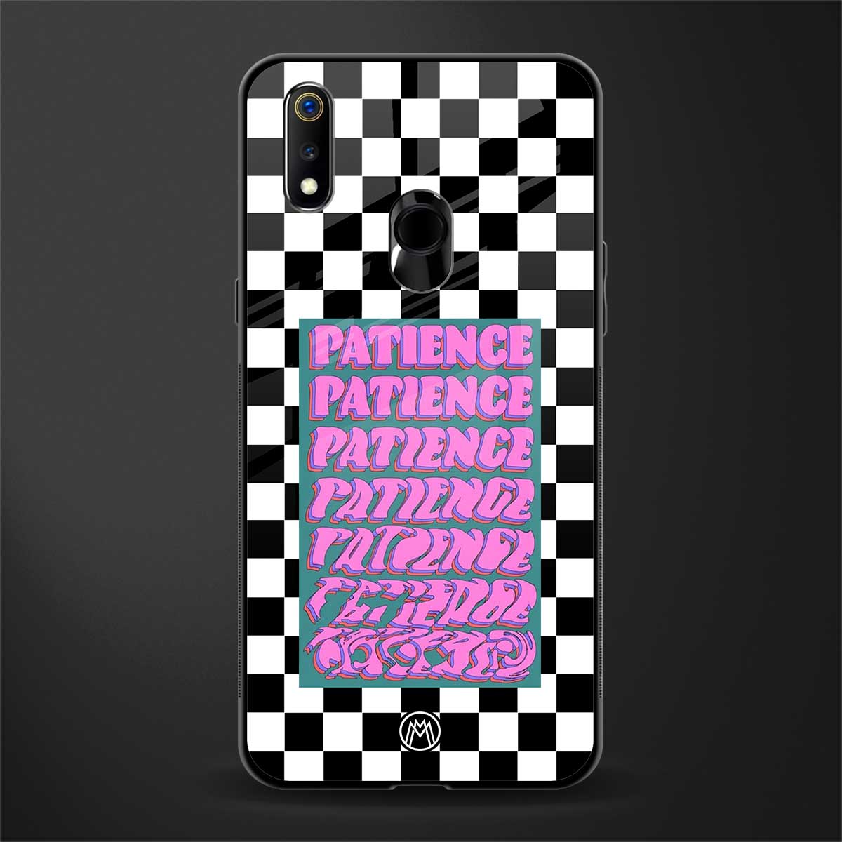 patience checkered glass case for realme 3 pro image