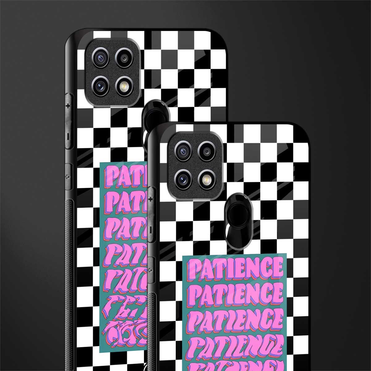 patience checkered glass case for oppo a15s image-2