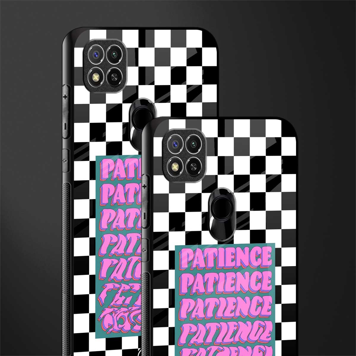 patience checkered glass case for redmi 9c image-2