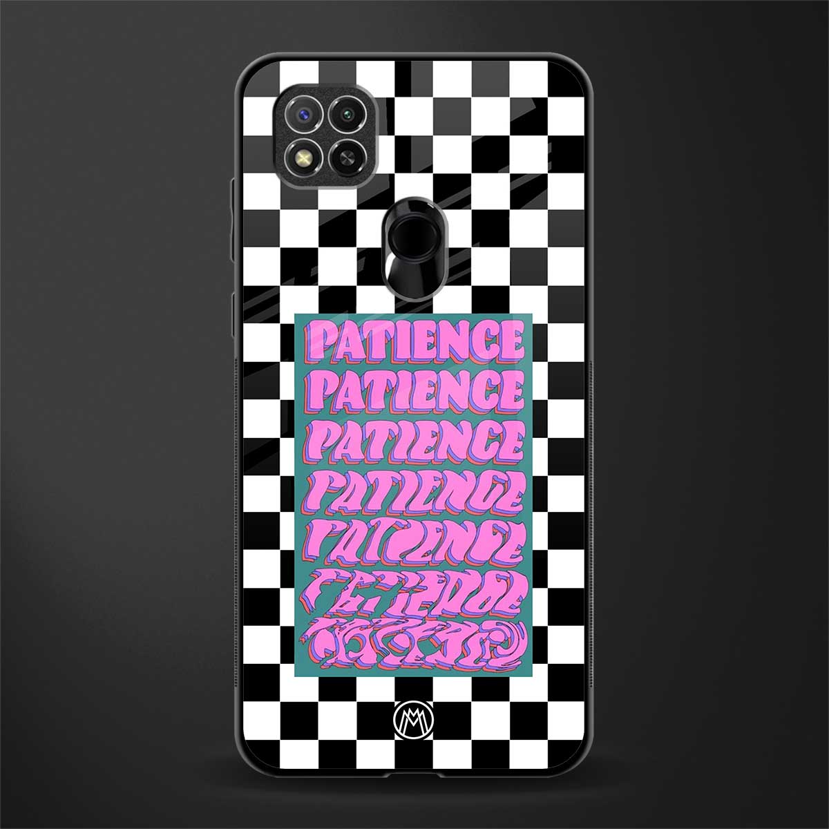 patience checkered glass case for redmi 9c image