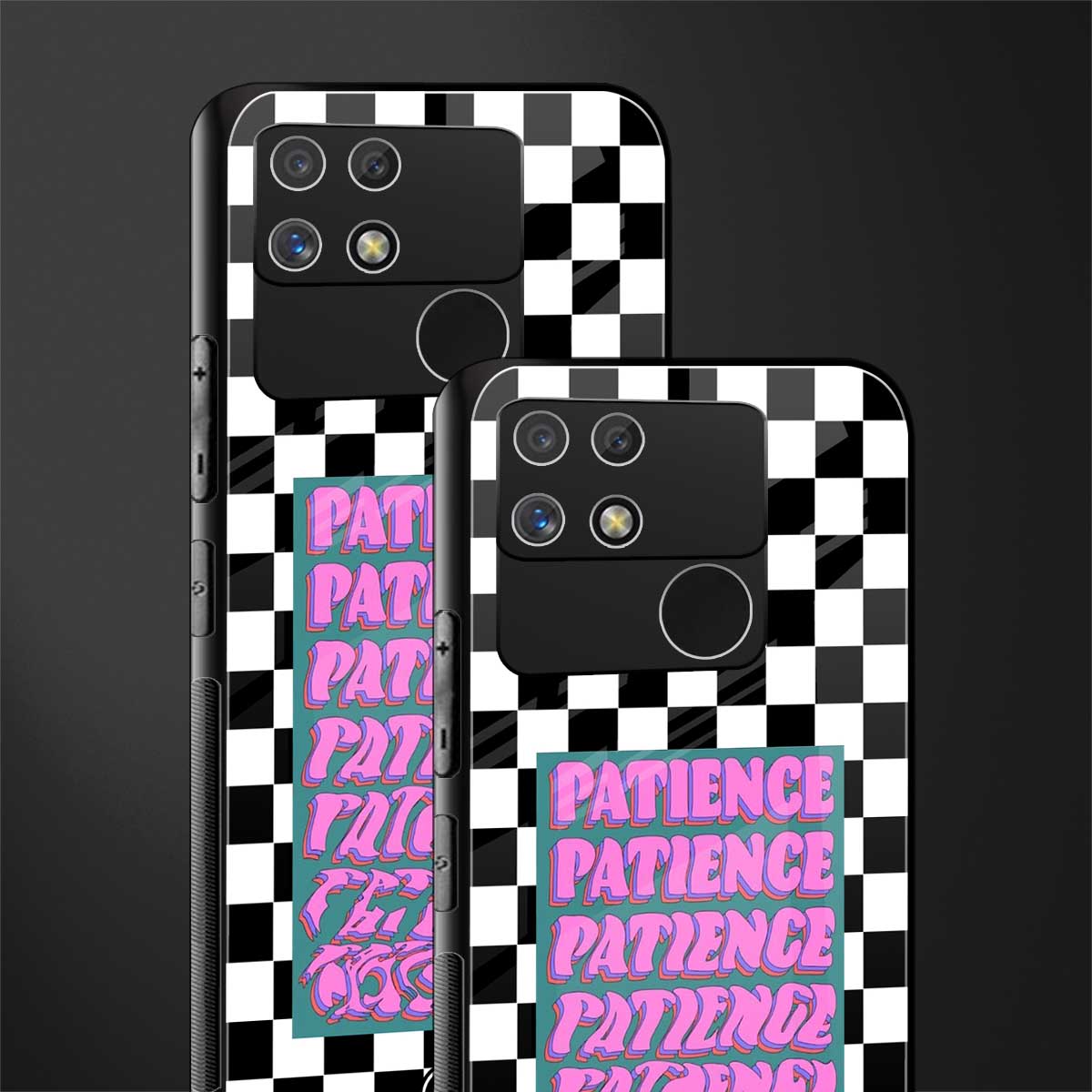 patience checkered back phone cover | glass case for realme narzo 50a