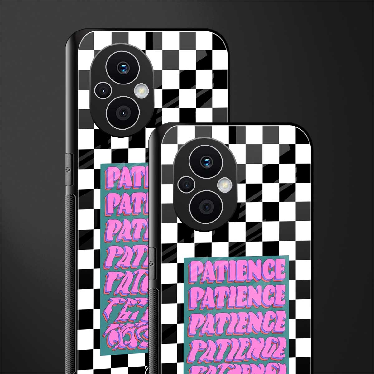 patience checkered back phone cover | glass case for oppo f21 pro 5g