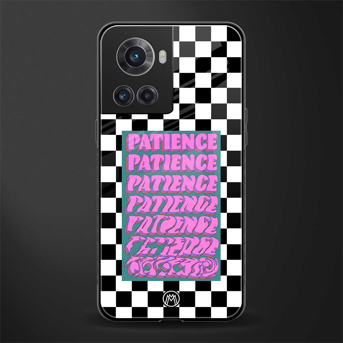 patience checkered back phone cover | glass case for oneplus 10r 5g