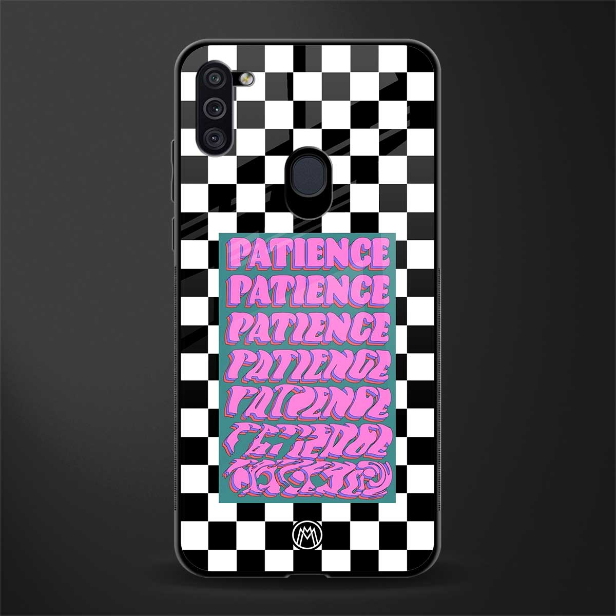 patience checkered glass case for samsung galaxy m11 image