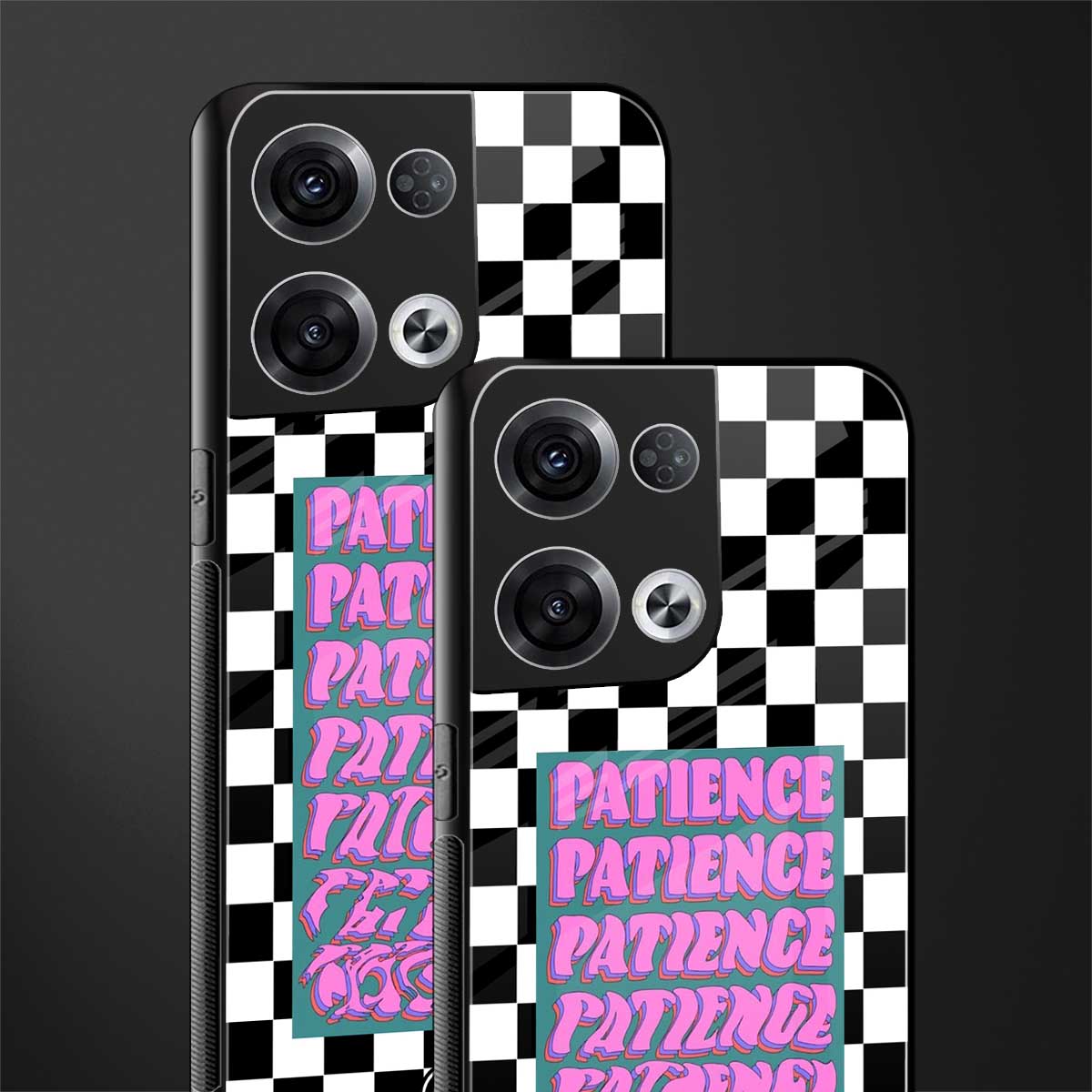 patience checkered back phone cover | glass case for oppo reno 8