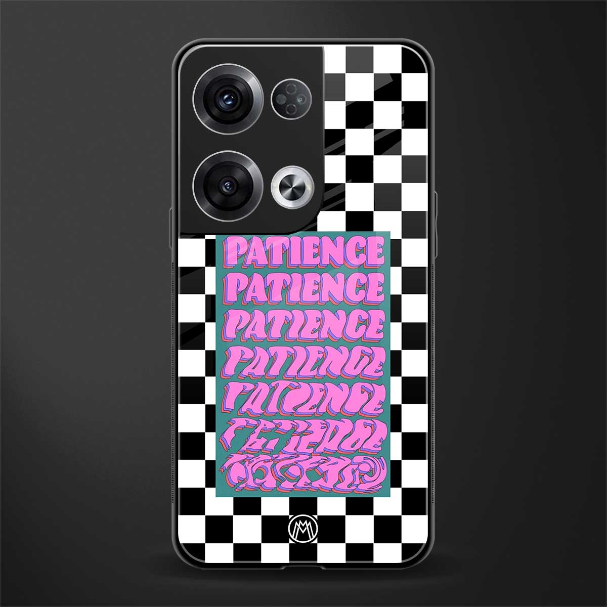 patience checkered back phone cover | glass case for oppo reno 8 pro