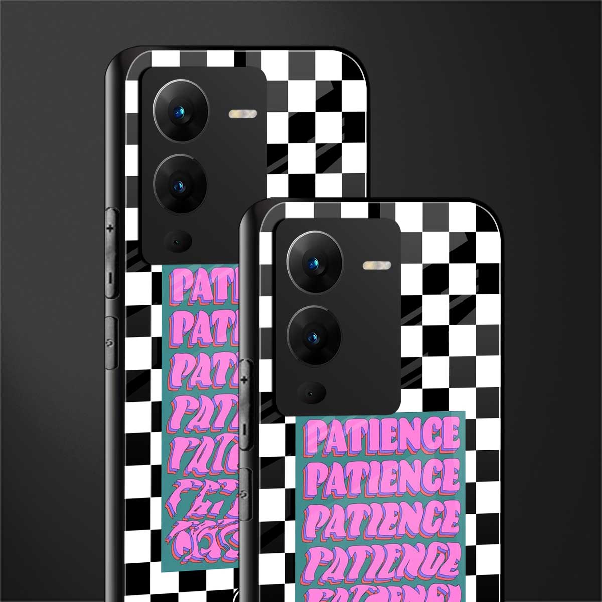 patience checkered back phone cover | glass case for vivo v25 pro 5g