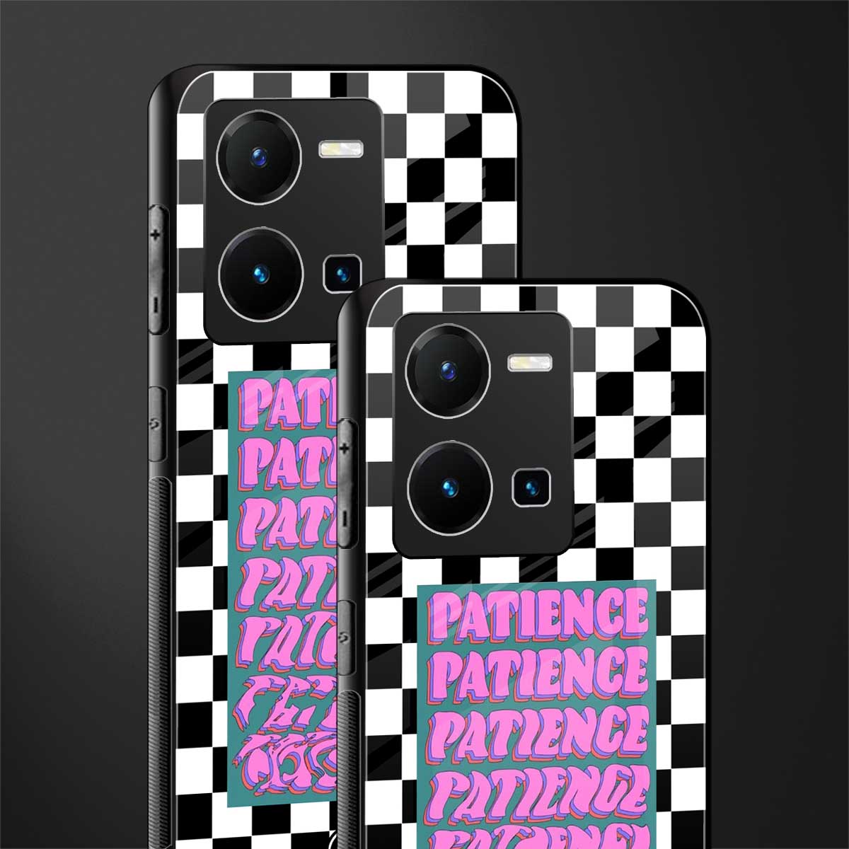 patience checkered back phone cover | glass case for vivo y35 4g