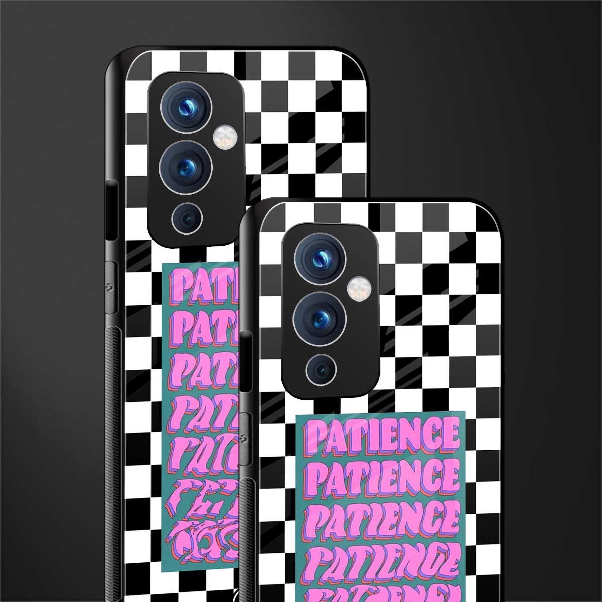 patience checkered back phone cover | glass case for oneplus 9