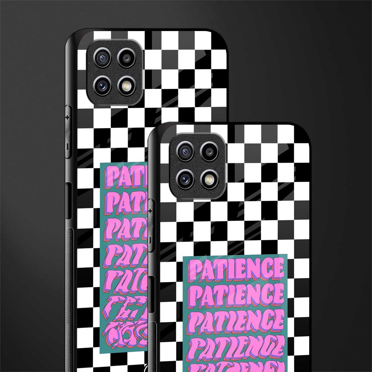 patience checkered back phone cover | glass case for samsung galaxy f42