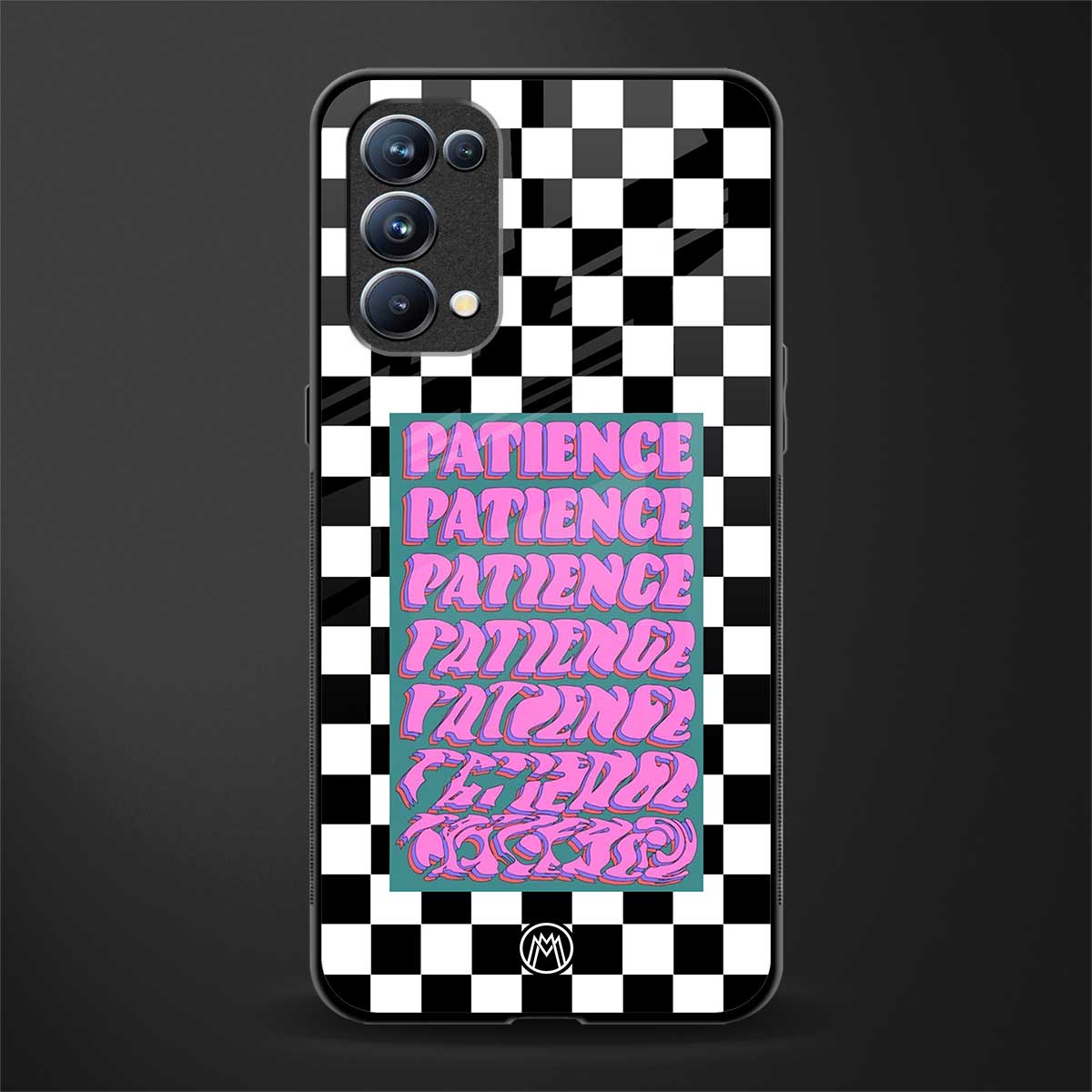patience checkered back phone cover | glass case for oppo reno 5