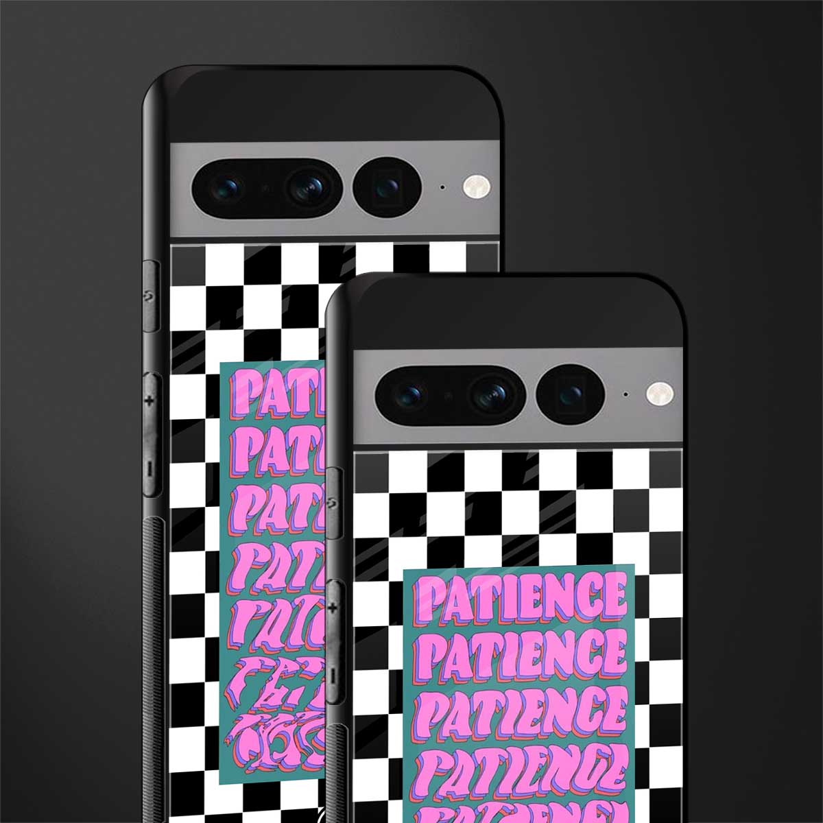 patience checkered back phone cover | glass case for google pixel 7 pro
