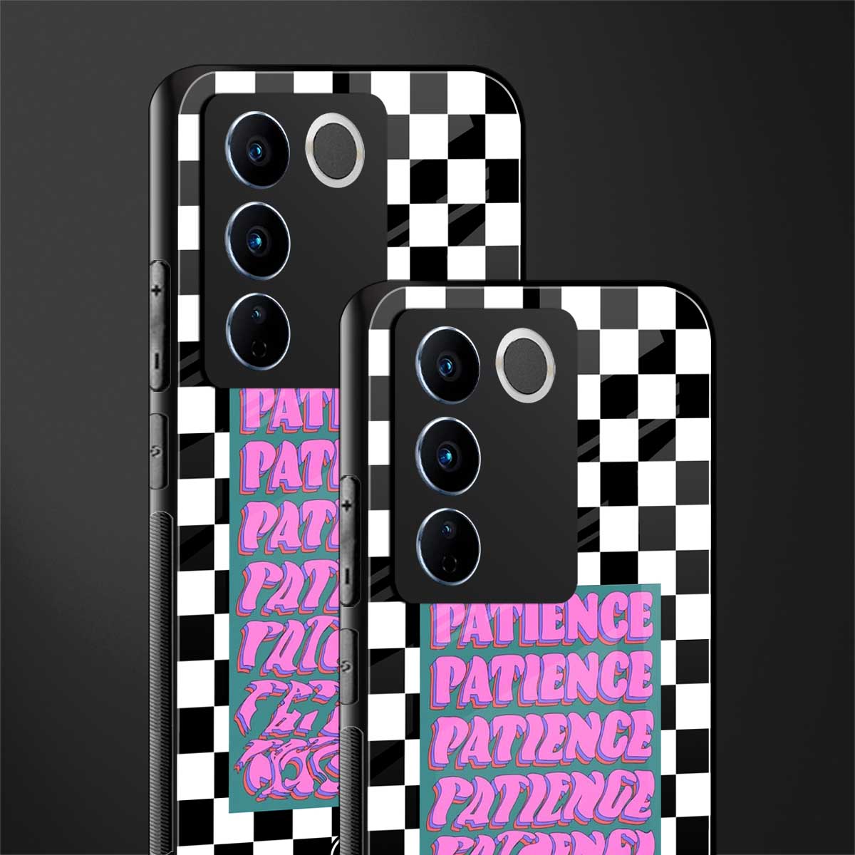 patience checkered back phone cover | glass case for vivo v27 pro 5g