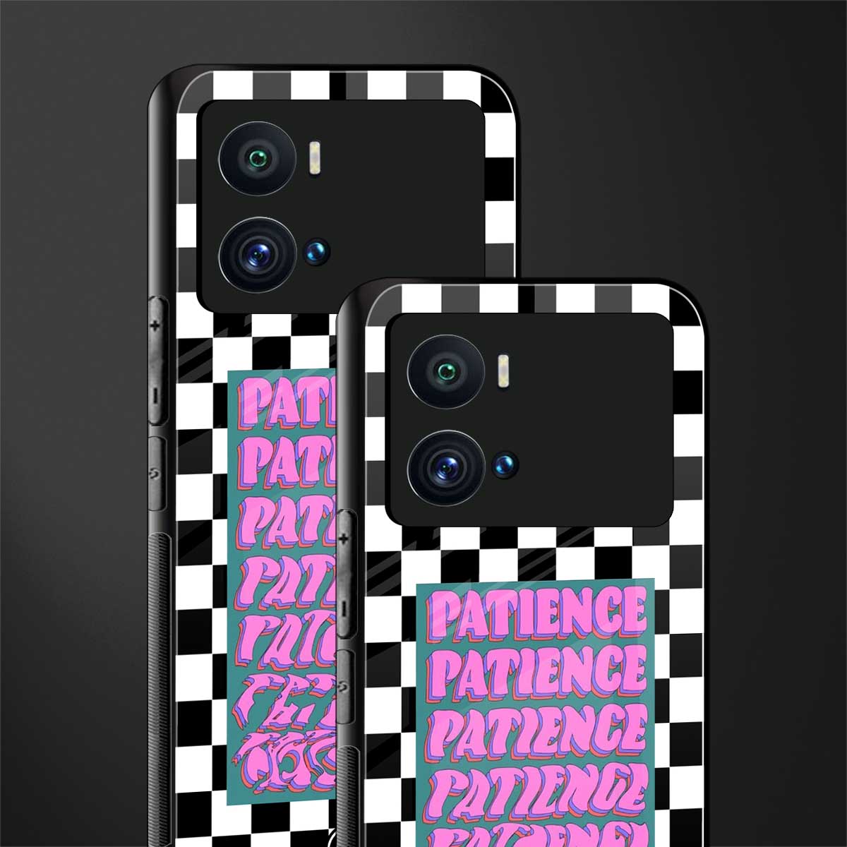 patience checkered back phone cover | glass case for iQOO 9 Pro