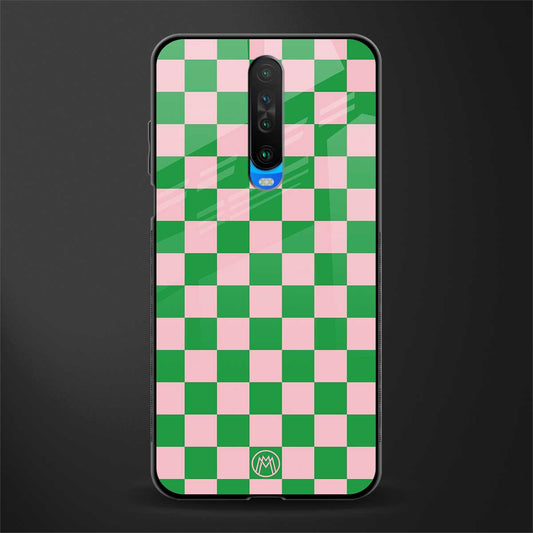 pink & green check pattern glass case for poco x2 image