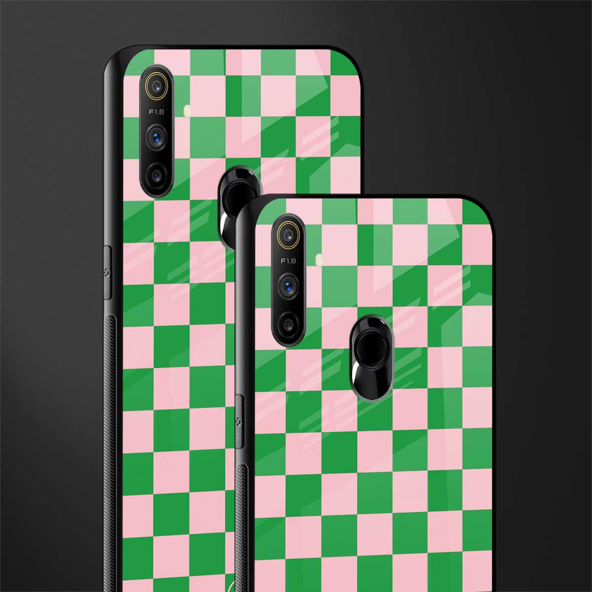 pink & green check pattern glass case for realme narzo 10a image-2