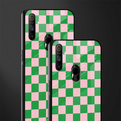 pink & green check pattern glass case for realme narzo 20a image-2