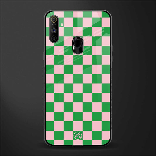 pink & green check pattern glass case for realme narzo 20a image