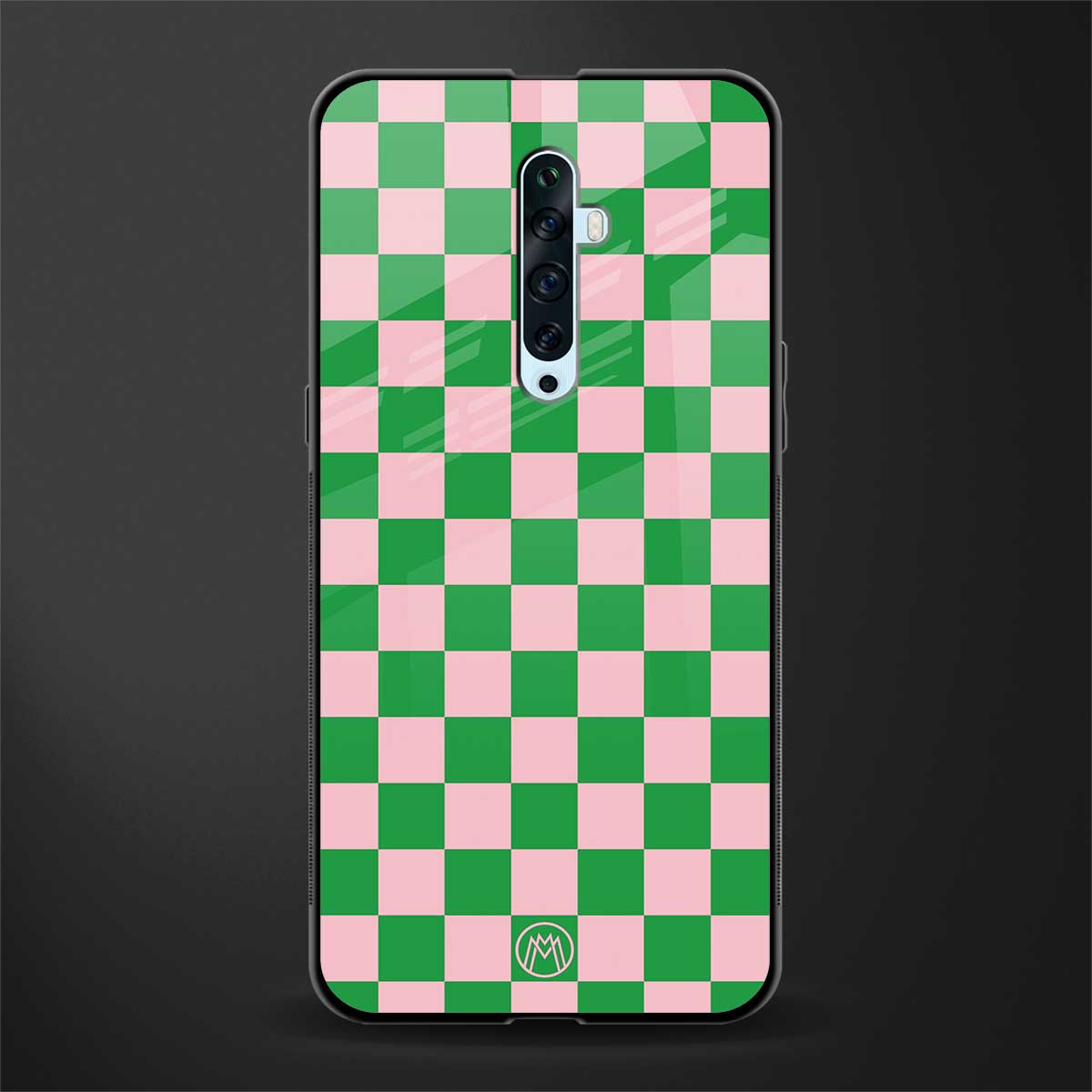 pink & green check pattern glass case for oppo reno 2f image