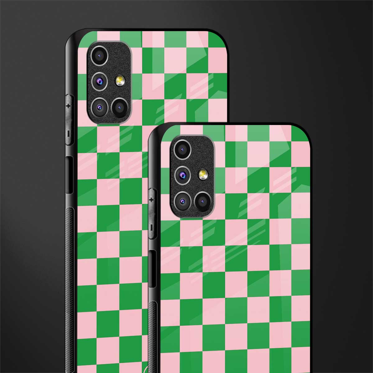 pink & green check pattern glass case for samsung galaxy m51 image-2