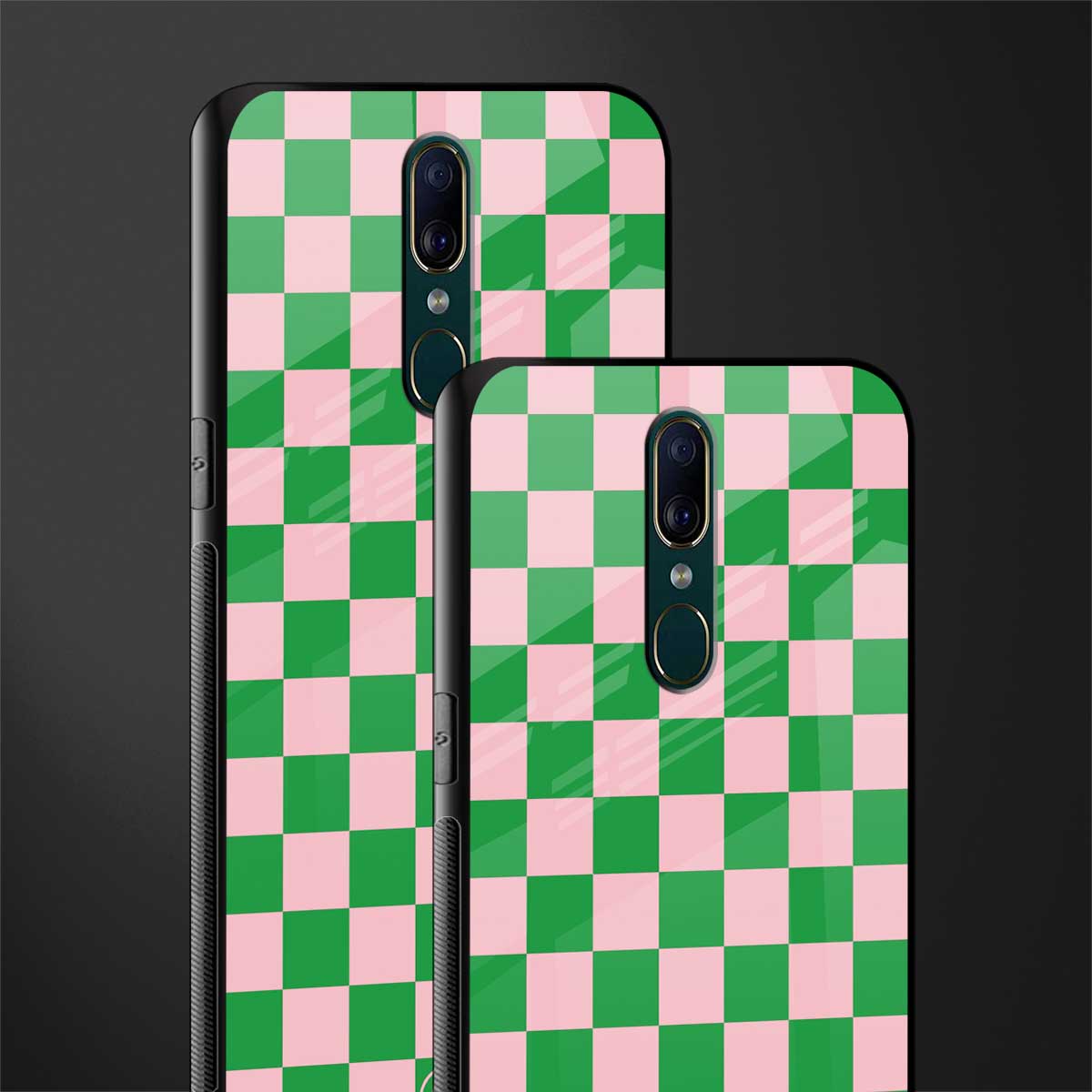 pink & green check pattern glass case for oppo a9 image-2