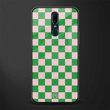 pink & green check pattern glass case for oppo f11 image