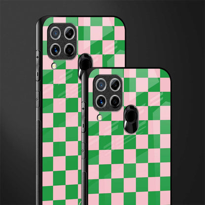 pink & green check pattern glass case for realme c15 image-2