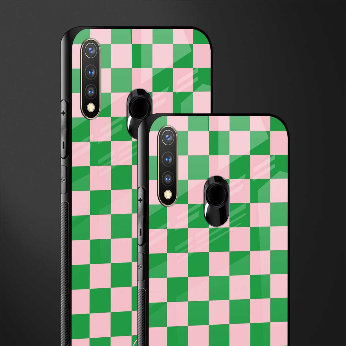 pink & green check pattern glass case for vivo y19 image-2