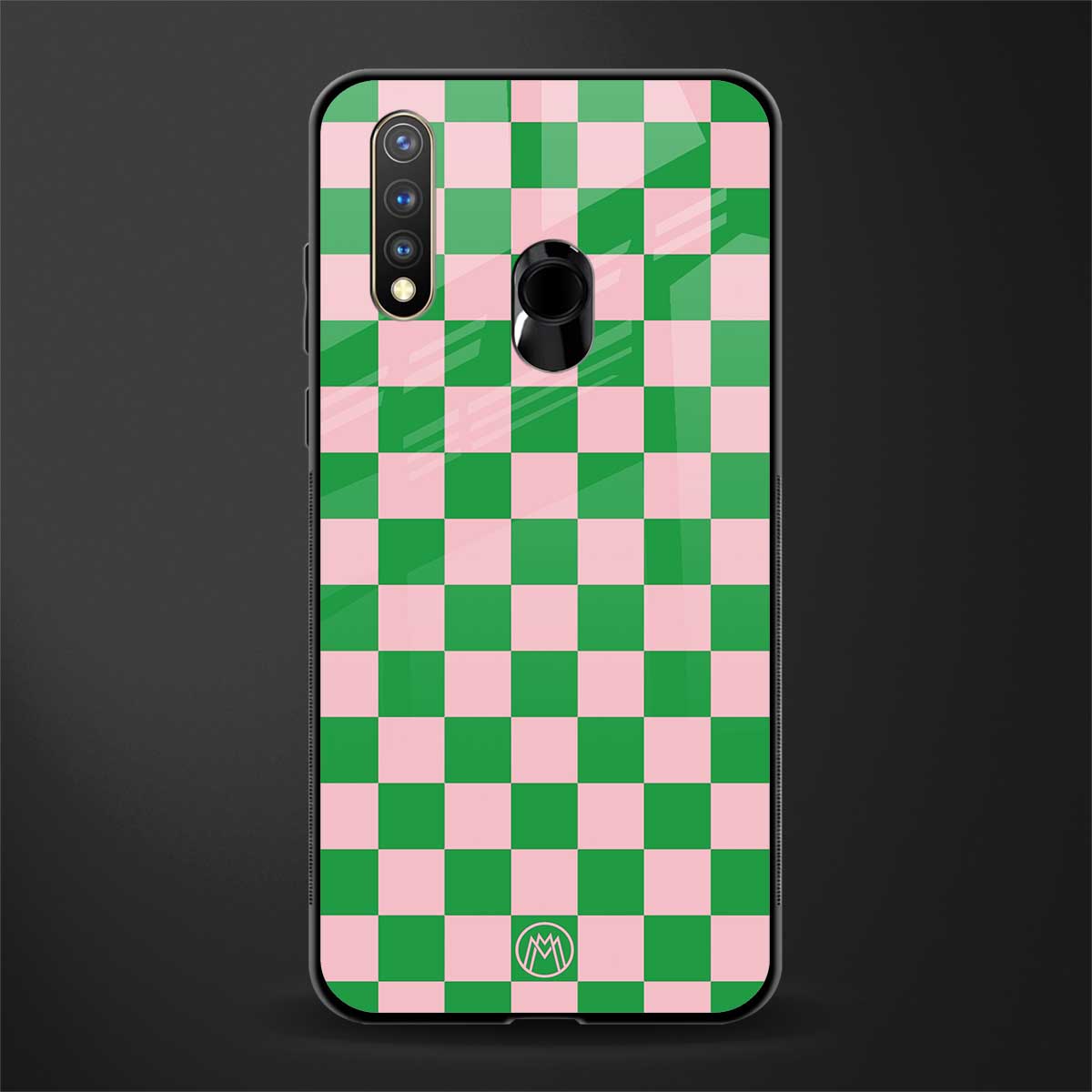pink & green check pattern glass case for vivo u20 image