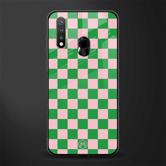pink & green check pattern glass case for vivo y19 image