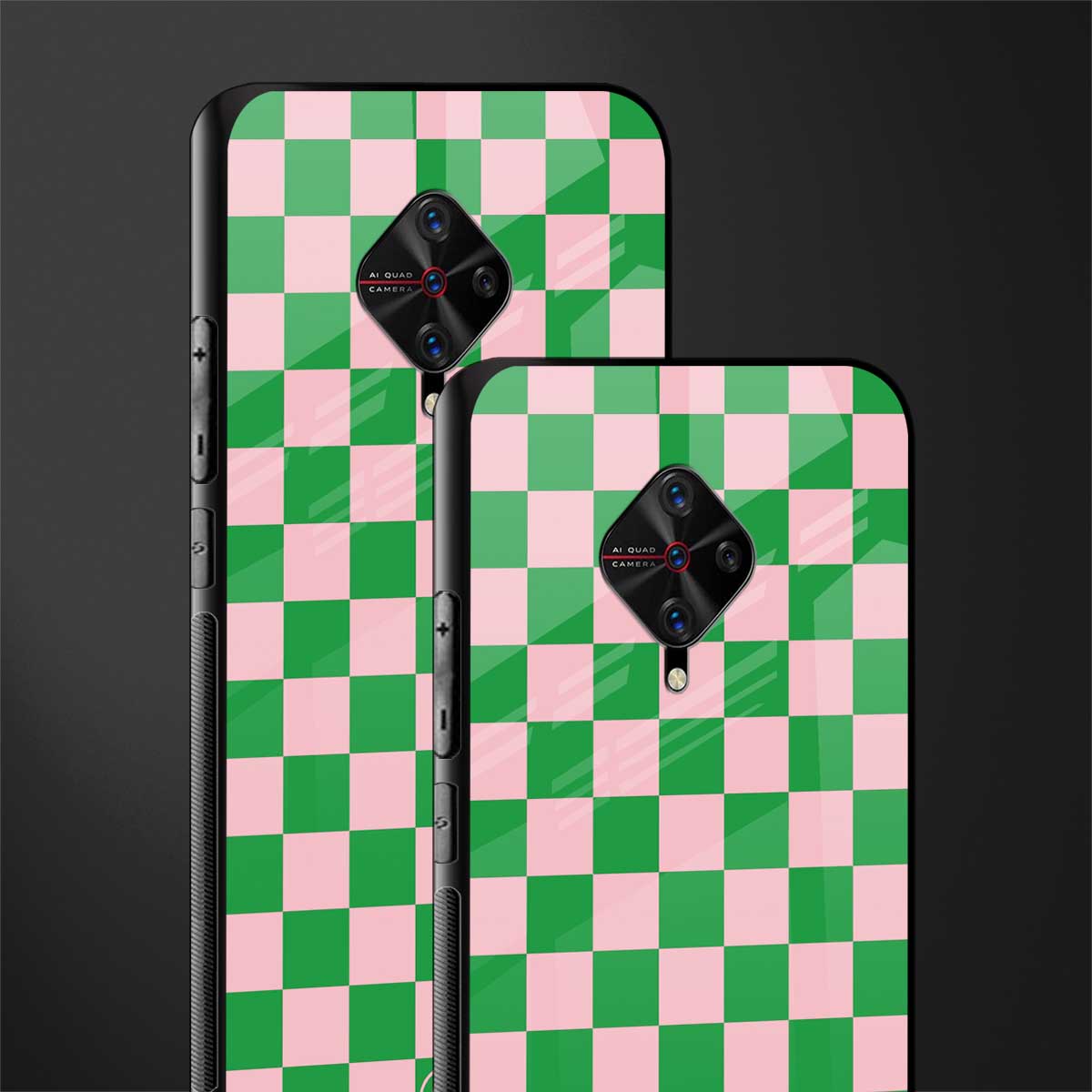 pink & green check pattern glass case for vivo s1 pro image-2